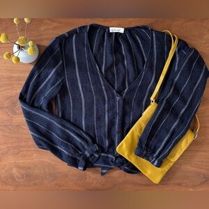 BELLA DAHL Women’s Small Tie Front Sweater Button Down Top Navy Blue P2P 20”